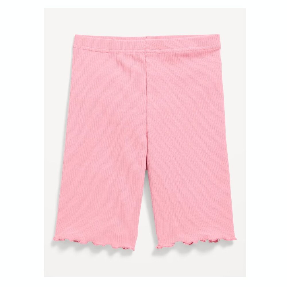 Ribbed Lettuce-Edge Biker Shorts for Girls in Pink M